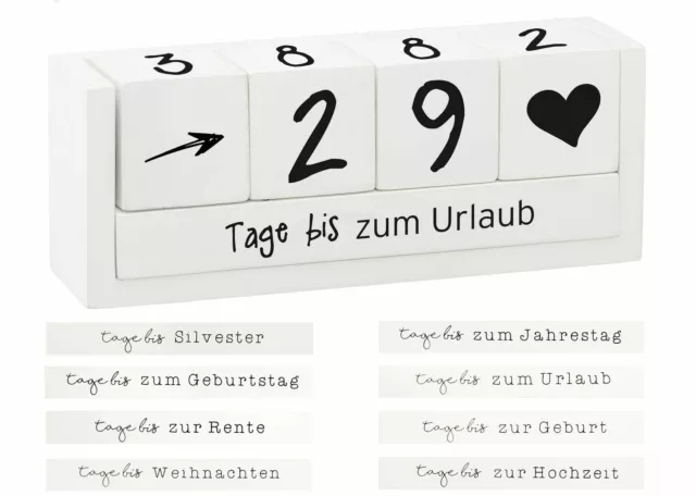 Holz Countdown Würfel - 8 Sprüche - Deko Holzwürfel Würfelkalender Dauerkalender