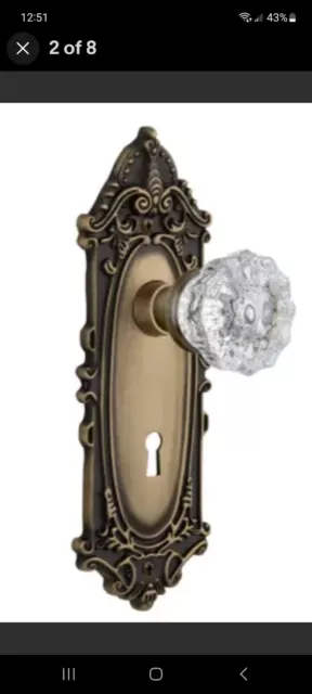 Nostalgic Warehouse Victorian Antique Brass  Privacy Crystal Door Knob 2-3/8"