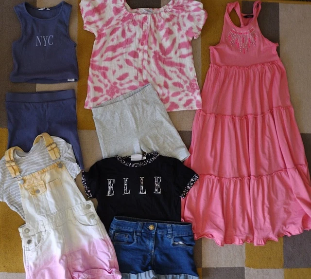 Girls Summer Bundle Dress, Dungarees,3 Tops & 3 Shorts Age 7-8 Years