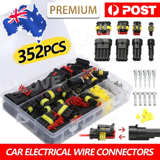 352Pcs 1-4 Pin Way Waterproof Car Auto Electrical Wire Connector Plug Kit Set AU