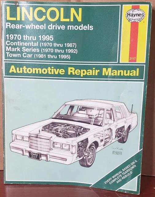Haynes Repair Manual Lincoln Continental Mark Series Town Car 1970 Thru 1995
