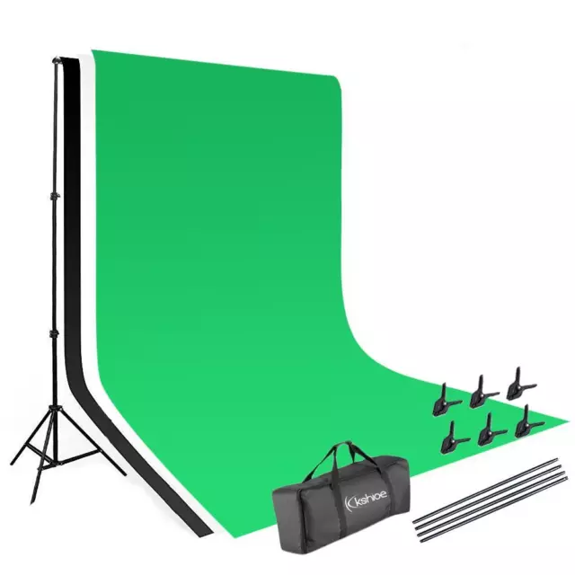 Kshioe 10Ft Adjustable Background Stand Kit Camera Photography 3 Backdrops