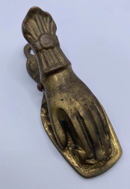 Antique Victorian Hand Paper Clip Holder Solid Brass Stationary Office Organizer