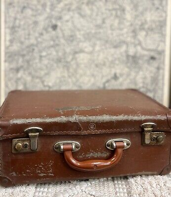 VINTAGE Originale Corno BLU/GRIGIO Valigie Viaggio Bagagli Da 2 Pezzi Set 40/50s 