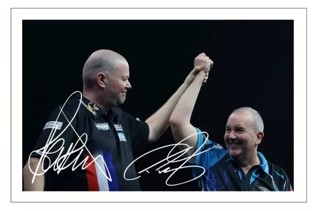 RAYMOND VAN BARNEVELD & PHIL TAYLOR Signed Autograph PHOTO Print DARTS