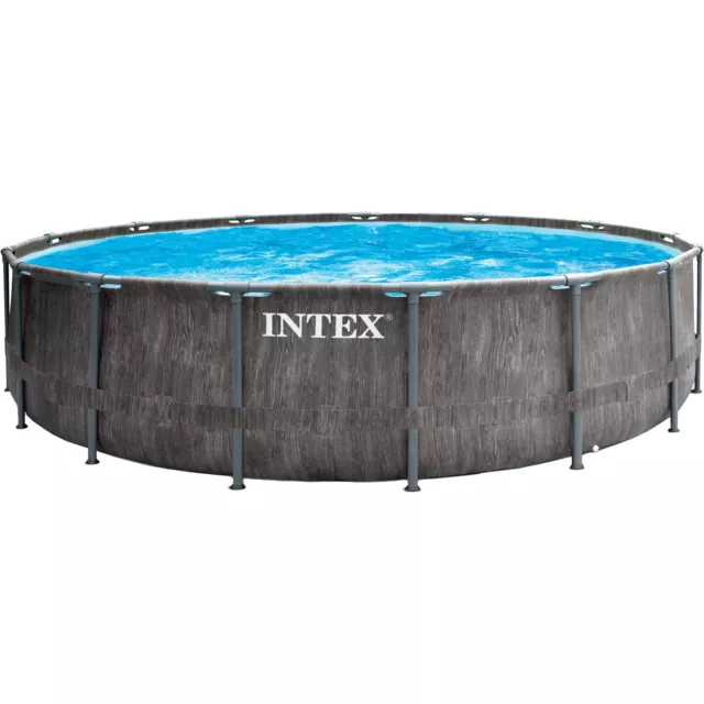 Intex Premium Frame Pool Set Prism Greywood, Ø 457 x 122cm, Schwimmbad, grau