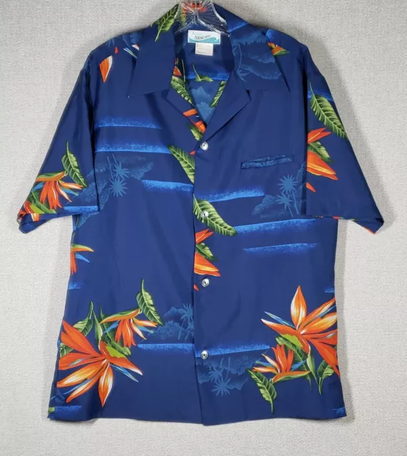 Penny's Hawaii Hawaiian Large Shirt Used Blue Floral Polyester L S/S