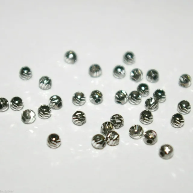 200 pièces de perles rondes de 3 mm en argent sterling 925 plaqué rhodium noir