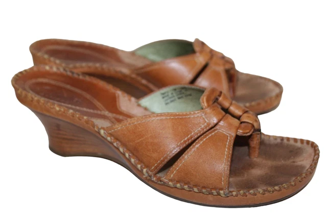 CLARKS Artisan 76412 Womens Leather Toe Post/Thong Wedge SANDALS Slip-On Sz 7M