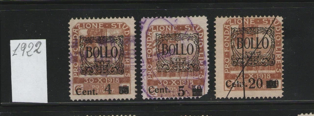 Italy - Revenue  Fiume Marche Da Bollo- 1922 Marche Fiume Soprastampa Con Fregio