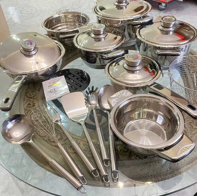 MEPRA Toscana Batteria Kitchen, 12 Pezzi, Trimetallo Acciaio Inossidabile 18/10, Alluminio e Rame