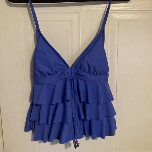 CATALINA Blue Ruffles Tankini Size S (4-6) Removable Padded Bra-Halter Tie Back