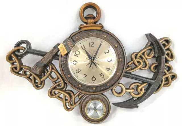 Vintage Arabesque Nautical Motif Wall Clock w/ Barometer Burwood Products 0160