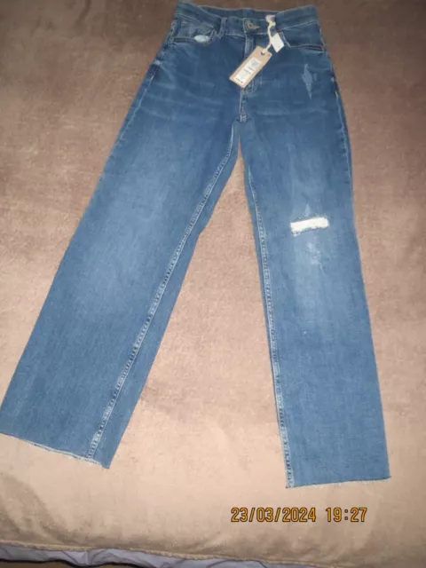 Marks and Spencer Ladies Slim Wide Jeans - Medium Indigo UK Size 8 Short