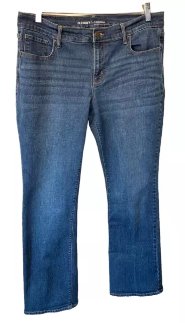 Pantalones de mezclilla antiguos azul marino originales tiro medio Diva Bootcut Crater Lake 12 cortos usados en excelente estado