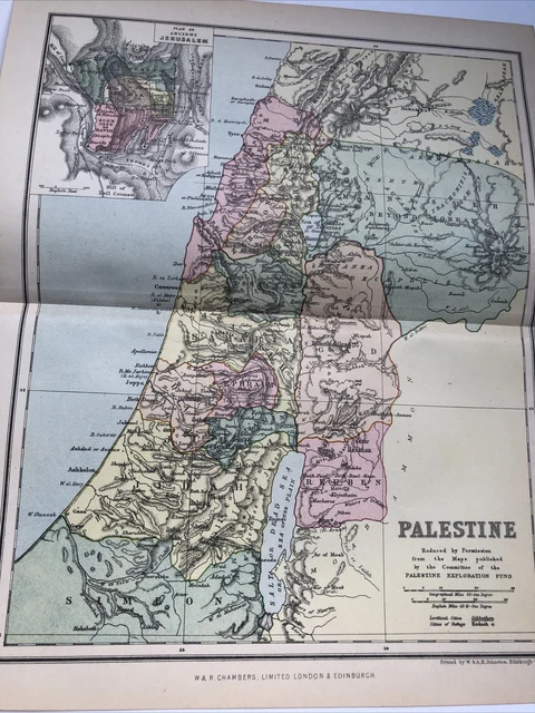 1899: MAP OF Palestine Original Print Johnston Antique Vintage Ancient ...