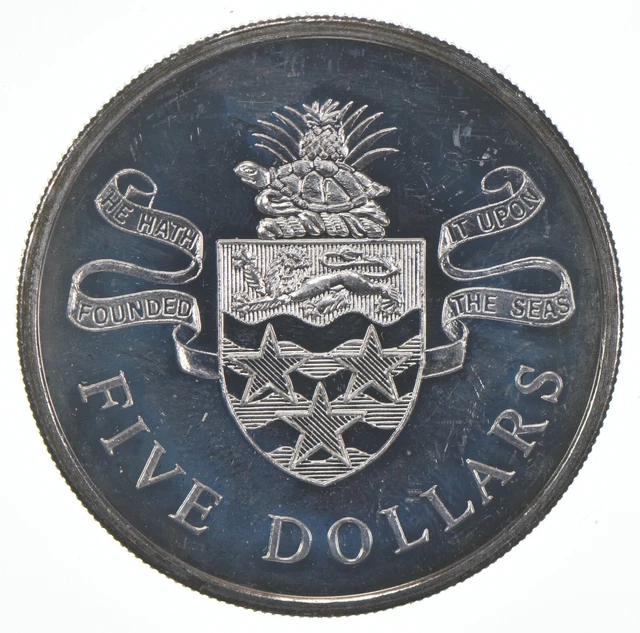 SILVER - WORLD COIN - 1973 Cayman Islands 5 Dollars - World Silver Coin *230