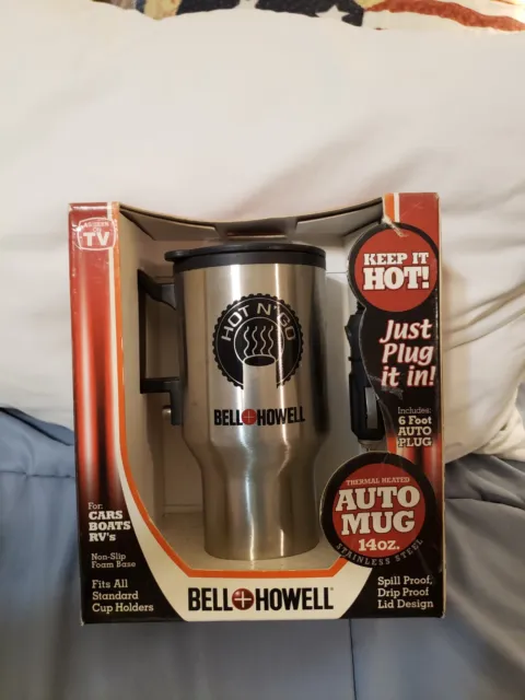 Bell Howell 14oz Stainless Steel Heated Thermal Mug Auto Travel 12 Volt Charger