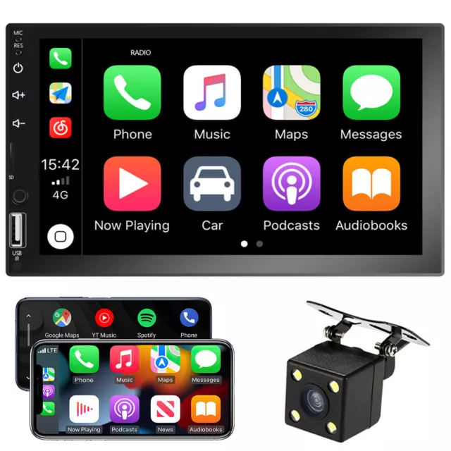 7" Double 2Din Car Stereo Radio Touch Screen for Apple/Android CarPlay BT Camera