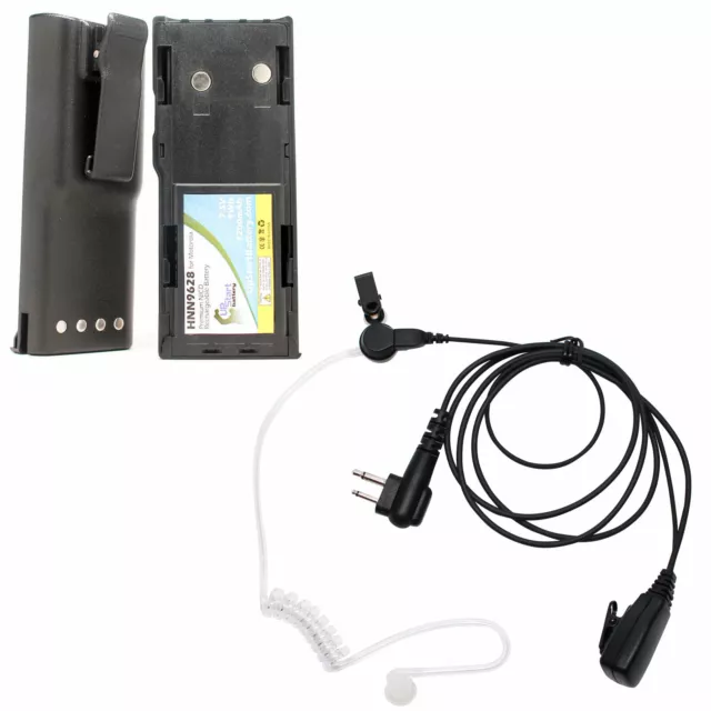 2 Pack NICD Battery & Earpiece w/ PTT Mic for Motorola GP300, LTS2000