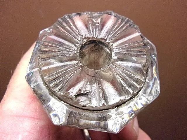 Lot de 2 boutons de porte antiques en verre cristal 8 côtés 2" x 2" endommagés pour réparation 3