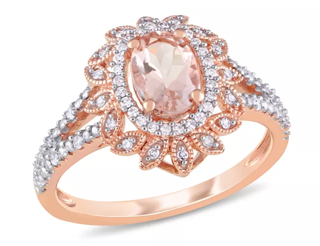 3/4 Carat (ctw) Morganite Ring 10K Pink Gold with Diamonds