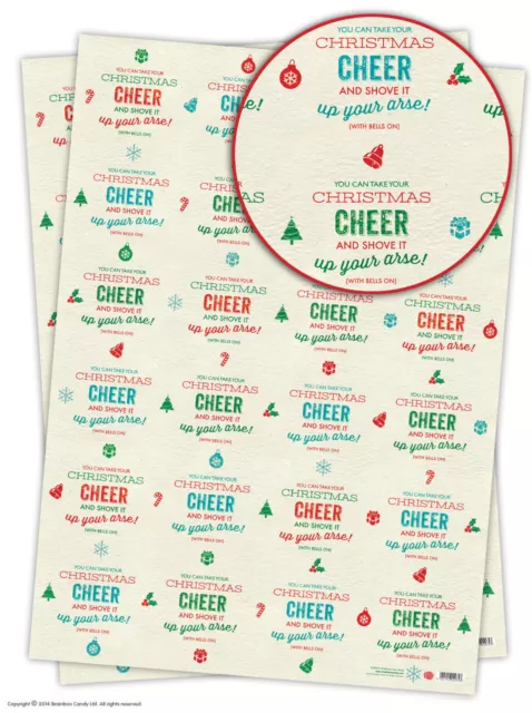 Brainbox Candy Christmas Xmas wrapping paper gift wrap 2 sheets funny rude joke