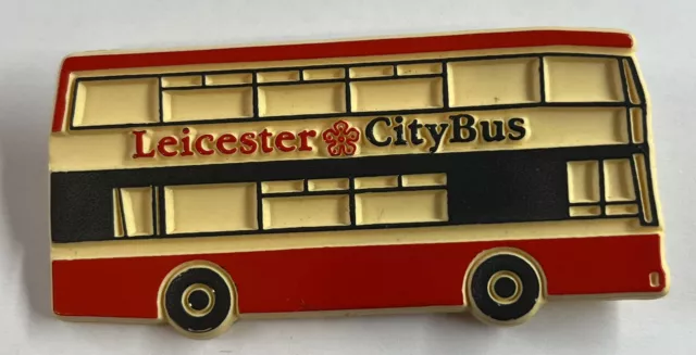 Double Decker Bus Shaped Plastic Collectible Pin Badge Leicester City Bus