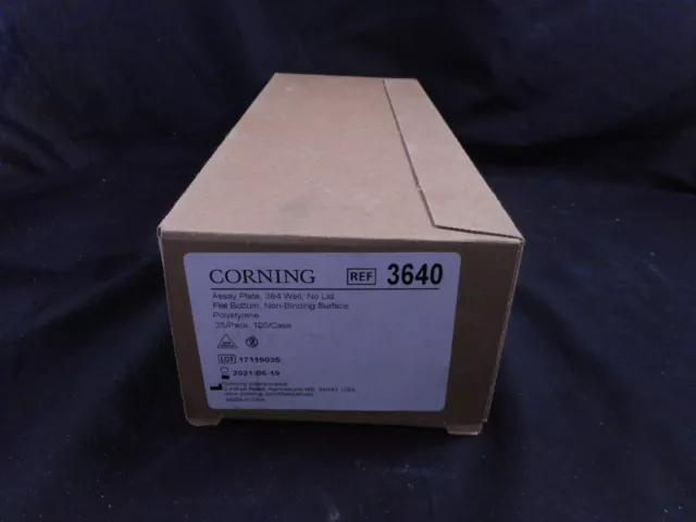 CORNING 384 Well Assay Plate No Lid Flat Bottom Non-Biding Surface 3640 25/Pack