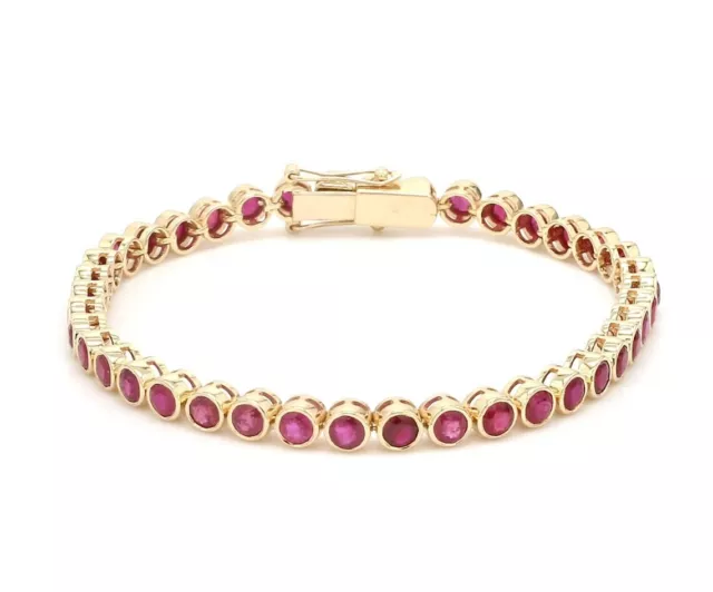 4mm Natural Ruby Bezel Set Tennis Bracelet in 14k Yellow Gold Over for Women's