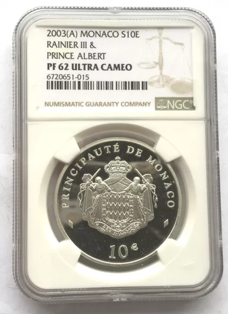 Monaco 2003 Prince Albert 10 Euro NGC Silver Coin,Proof