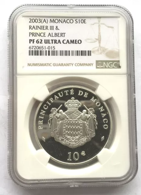 Moneda de plata Mónaco 2003 Príncipe Alberto 10 euros NGC, prueba