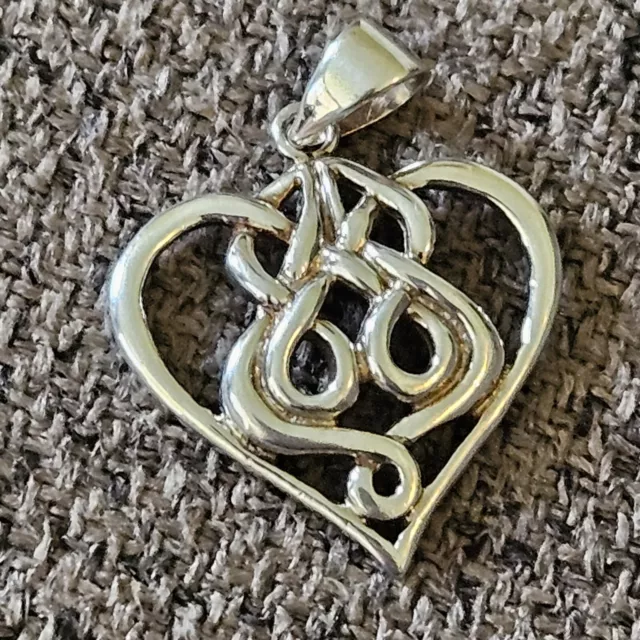 Sterling Silver Celtic Love Knot Heart Pendant - Irish Knotwork Romatic Jewelry