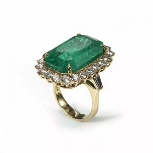 4CT GREEN EMERALD & Lab Created Diamond Art Deco Style Wedding Gold ...