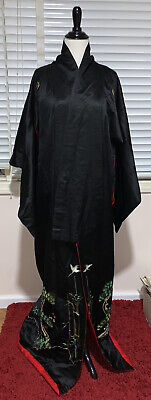 Vintage Taisho/Meiji era Black Silk Wedding Kimono Furisode Uchikake Embroidery