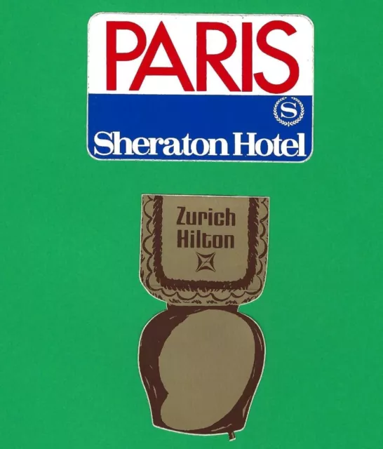 Paris Sheraton, Zurich Hilton Cowbell Hotel Luggage Stickers Decals Vintage 1983 3