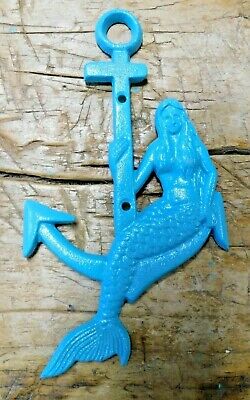 Cast Iron MERMAID on ANCHOR Plaque Sign Nautical Swimming Pool Boat Home Decor