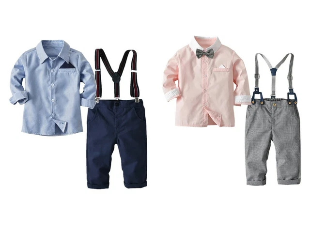 Abito da gentiluomo bambini bambino camicia top pantaloni festa vestiti bretelle