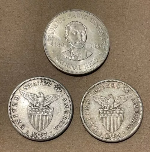 Philippines - (3) Large Silver Pesos (1907-1964)