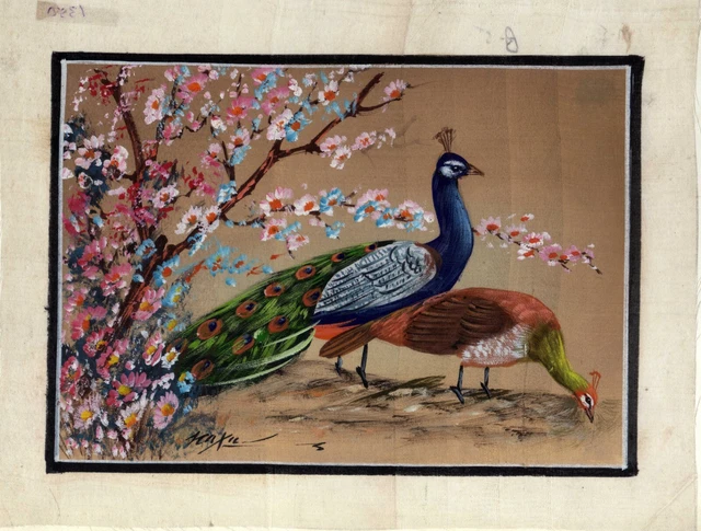 Main Indien Paon Oiseau Peinture Sur Soie Vêtements Œuvre Pour Décor Maison Gift