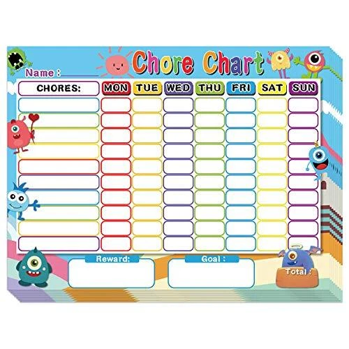 DRY ERASE CHORE Chart for Kids Reward Chart Reusable Self-Adhesive ...