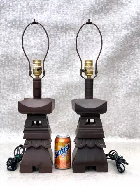 Lot 2 Asian Pagoda Asian Temple Lamp Lamps Hand Carved Wood Switch Repair Fix