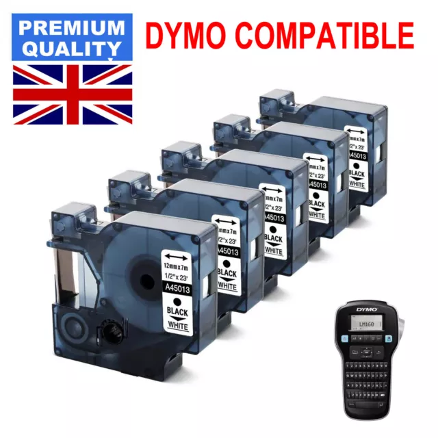 Dymo D1 Label Tape 45013 Black on White 12mm for Dymo Label Manager 160 280 420P