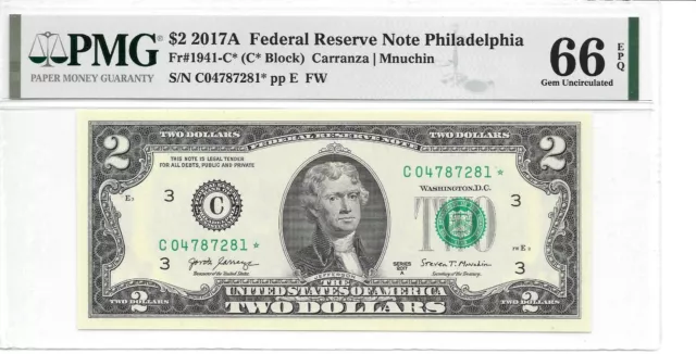 2017A* Philadelphia* $2 Frn Star (C* Block) Pmg 66 Epq Gem Uncirculated