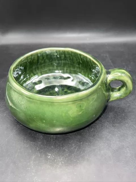 Van Briggle Pottery Green Soup Bowl/Mug With Handle Signed