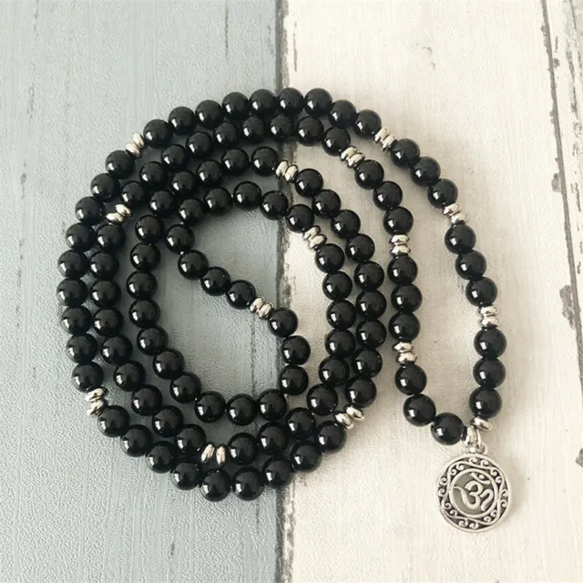Pendentif 8 mm 108 perles de Bouddha onyx noir argent bracelet guérison bouddhisme énergie 3