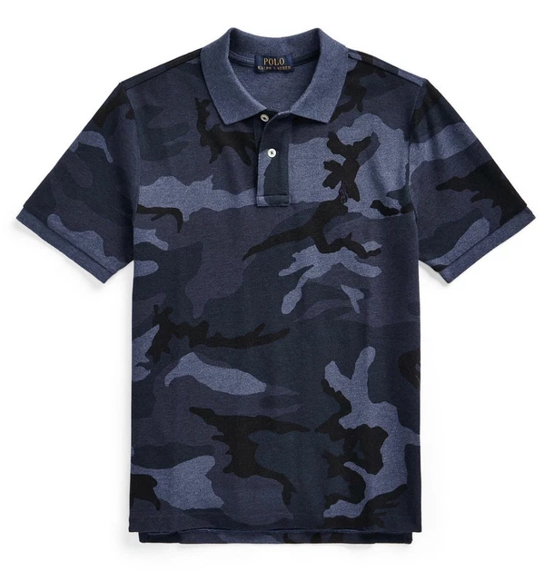 NWT Polo Ralph Lauren $55 Size Medium Boys Blue Camo Cotton Mesh Polo Shirt