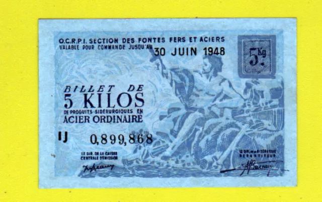 MONNAIE MATIERE / Billet SIDERURGIE 10 Kg TOLE MINCE en 1949