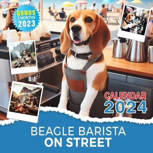 BEAGLE BARISTA ON Street Calendar 2024 Jan 2024 to Dec 2024 Bonus 3
