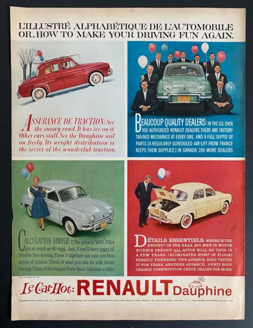 1959 RENAULT Dauphine Red Green Gray Cream Le Car Hot Vintage Print Ad
